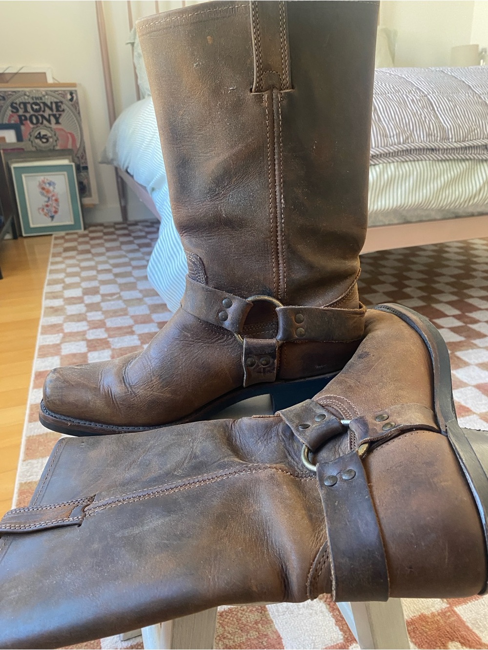 Frye Brown Leather Harness Moto Boots - Women's